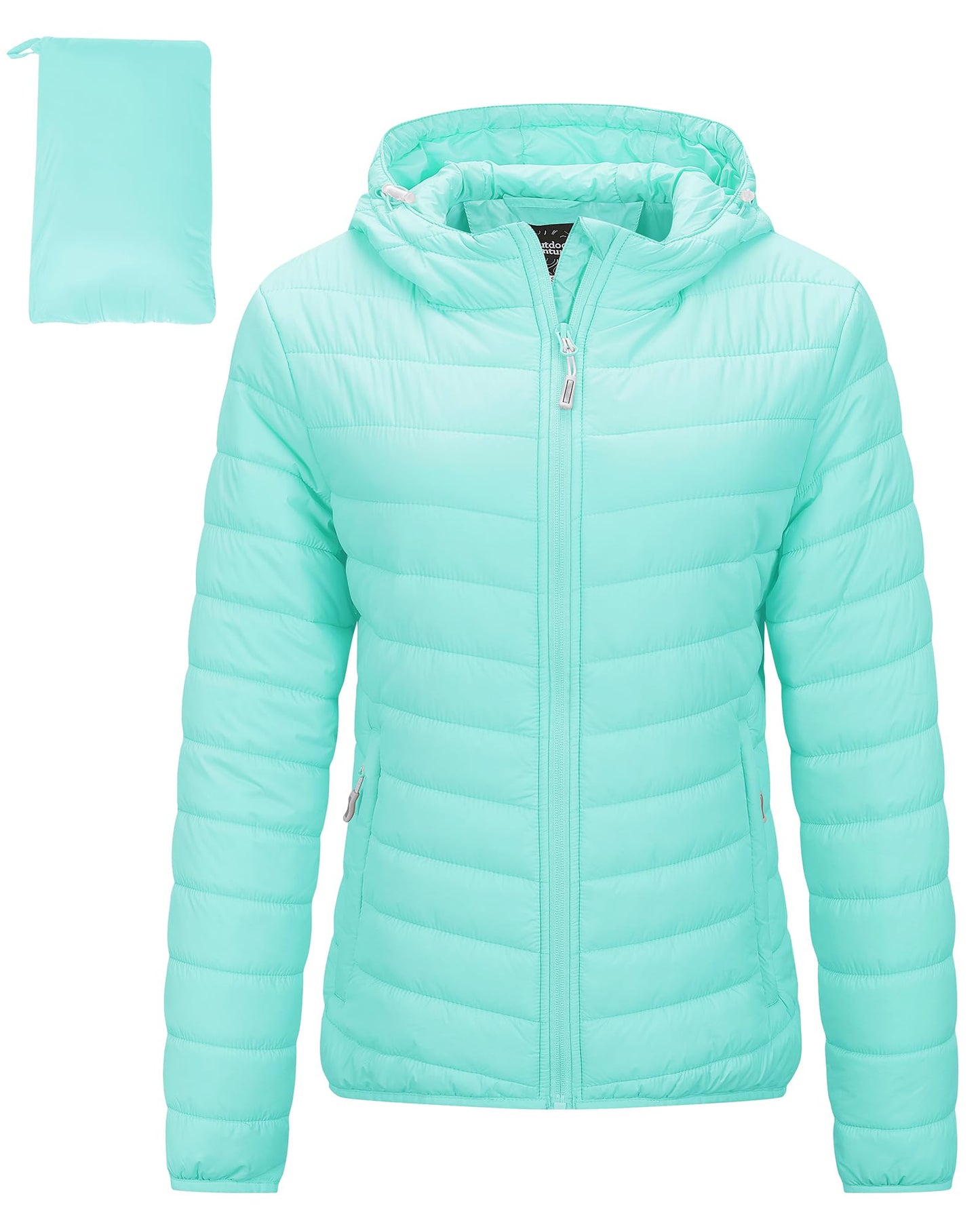 Outdoor Ventures Women's Packable Lightweight Full-Zip Puffer Jacket with Hood Quilted Winter Coat