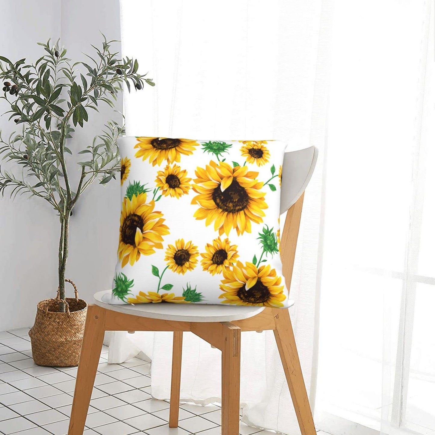 Wizfuyq Yellow Sunflower Throw Pillow Case Square Cushion Cover Home Decorative Sofa Armchair Bedroom Livingroom Standard Pillowcase 22 X 22 Inch