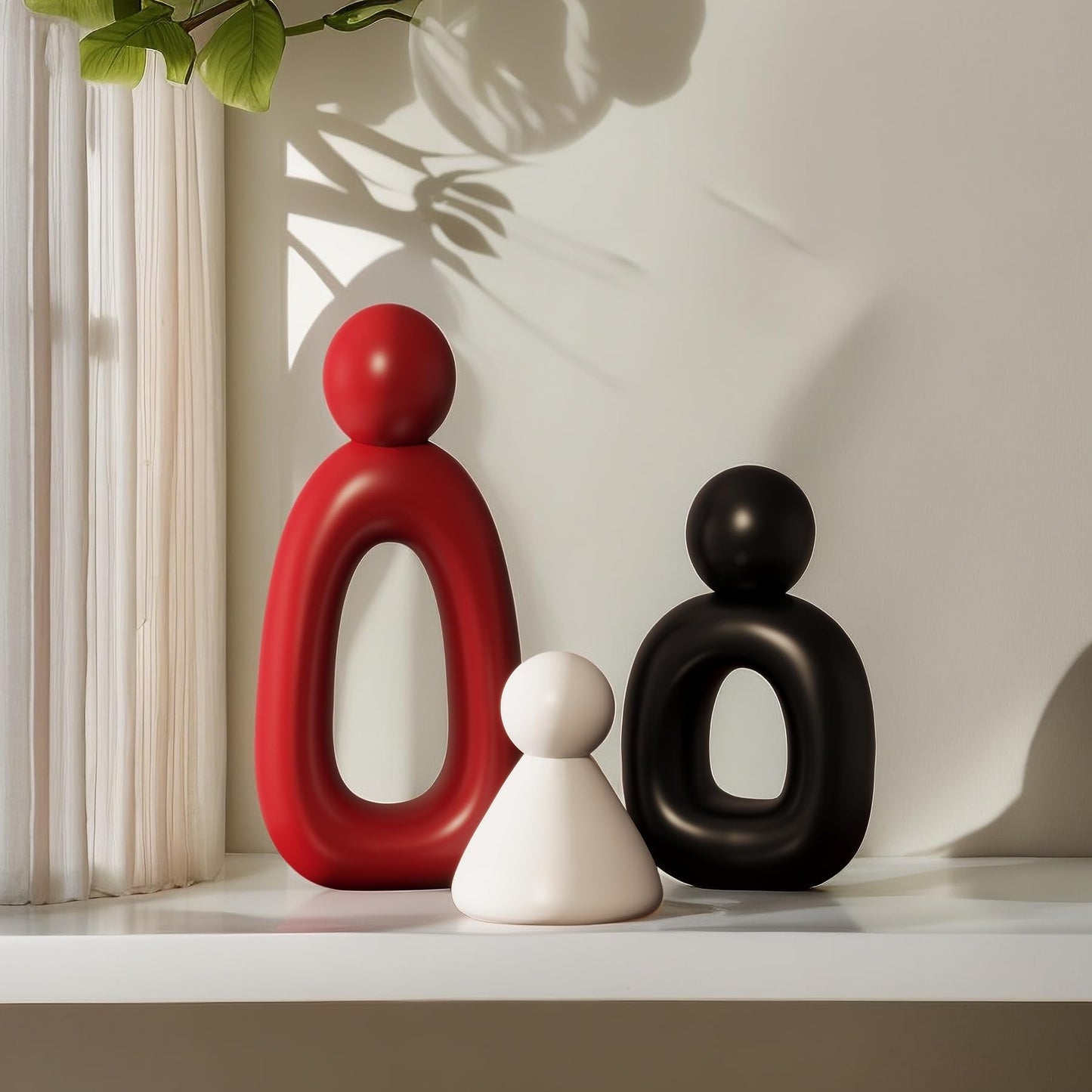 LNXMES White Family of 3 Sculptures Home Decor, Modern Statues Decor for Living Room, Abstract Art Family Figurines for Shelf Coffee Table Decorations, Gifts for Thanksgiving (White, Black and Red)