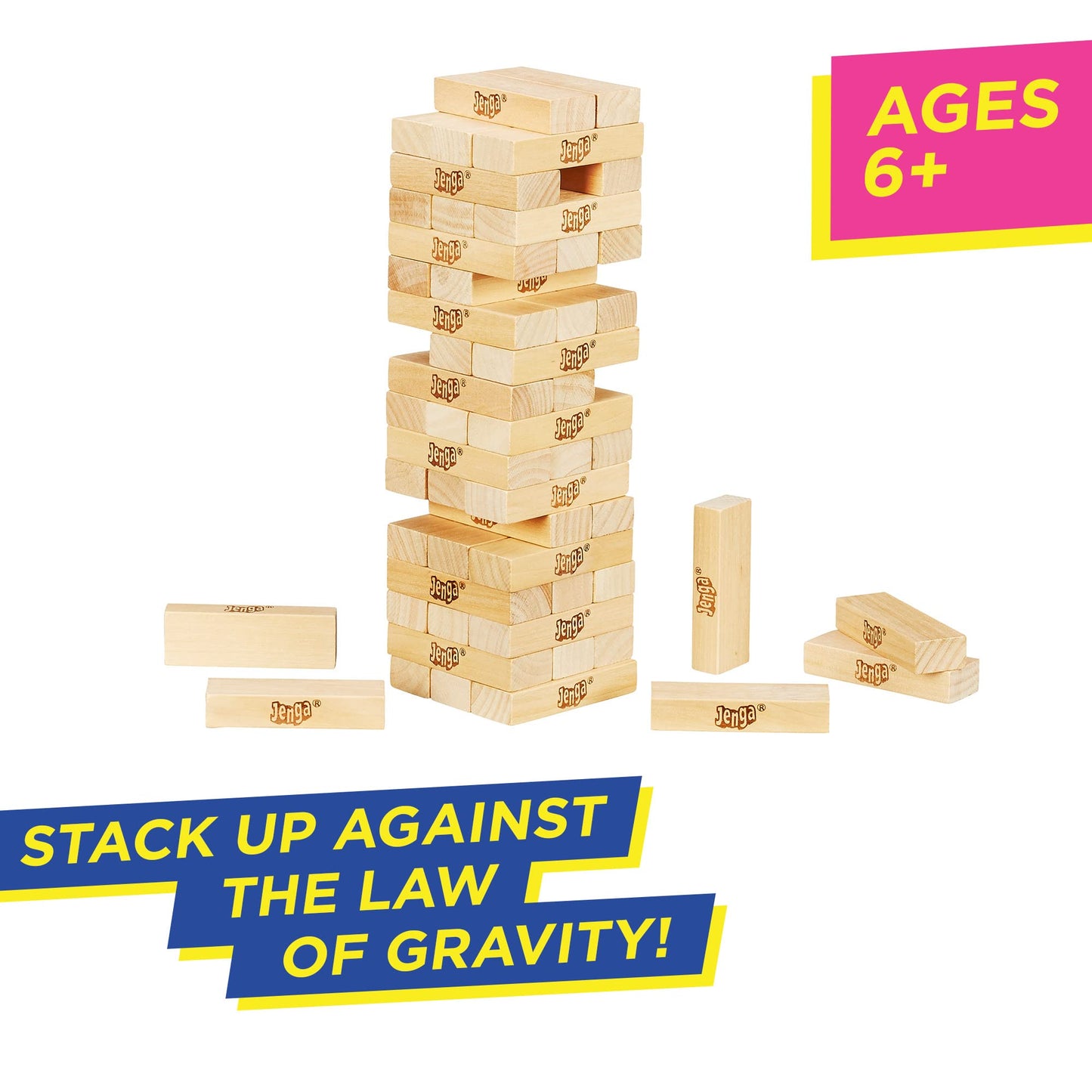 Jenga Game | The Original Wood Block Game with Genuine Hardwood Blocks | Stacking Tower Game | Ages 6+ | 1 or More Players | Party Games for Kids | Family Games