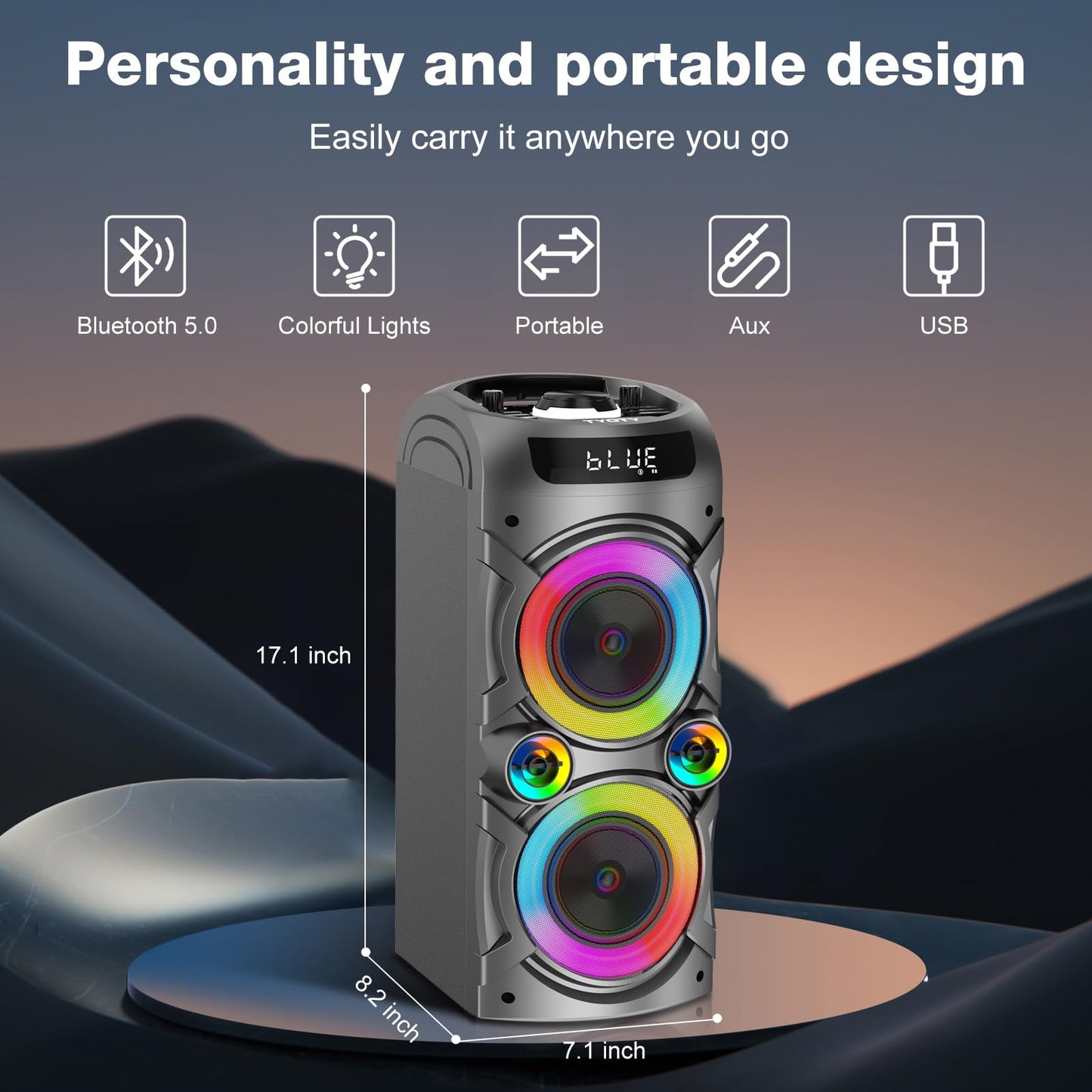 Portable Bluetooth Speaker 100W Big Powerful Wireless Boombox TWS Pairing Loud Stereo Sound Deep Bass Large Party Speakers with Subwoofer LED Lights for Outdoor Home Camping