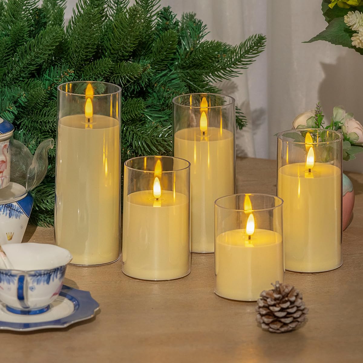 EVISINH Flameless Candles Battery Operated Candles Real Wax Pillar LED Candles with 10-Key Remote and Cycling 24 Hours Timer Set of 5(Ivory D3 xH4 5" 6")