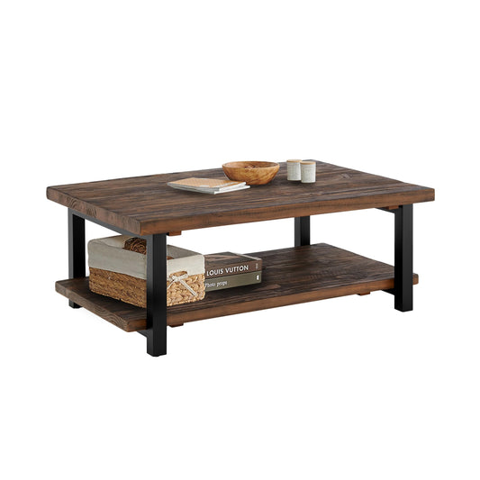 Alaterre Furniture Pomona Rustic Natural 48" Wide Coffee Table with Shelf, 400 lbs. Weight Capacity and Metal Legs for Living Room Rustic Industrial Style Storage - Wood Top & Reclaimed Wood Finish