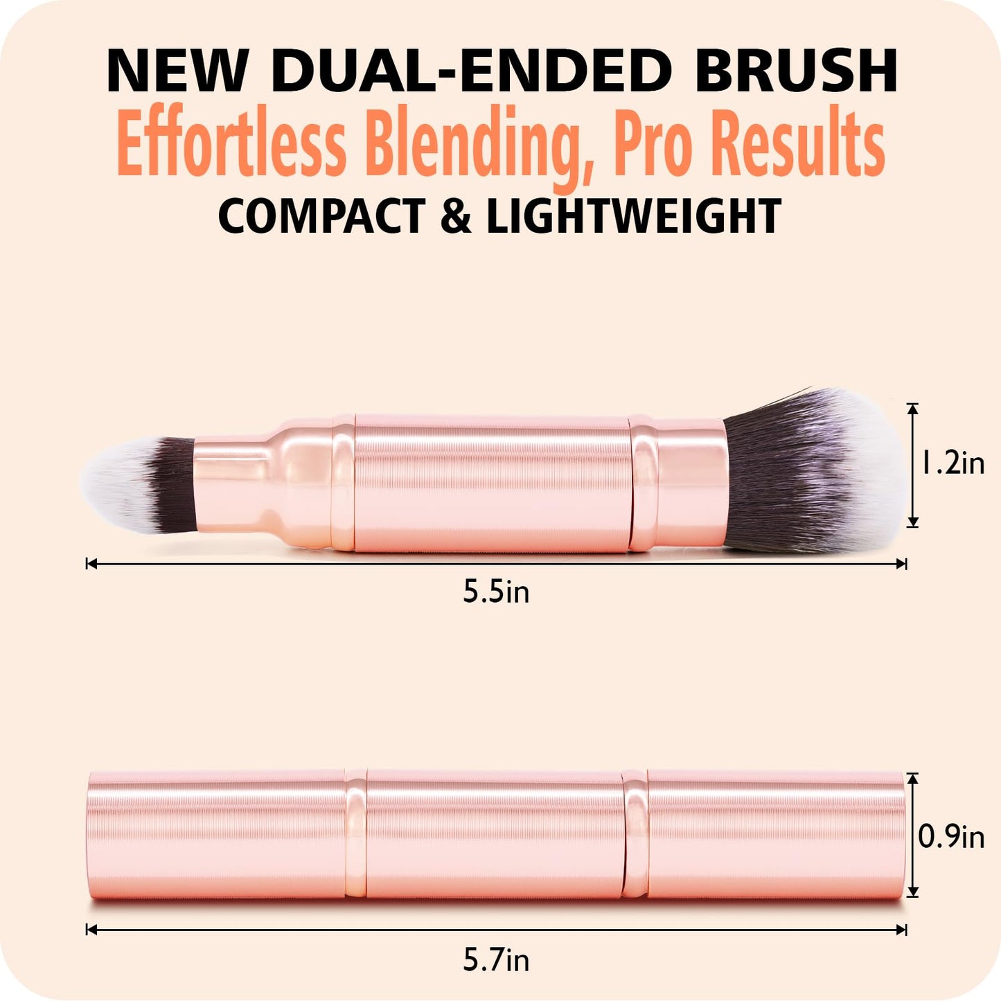 Retractable Airbrush Kabuki Brush for All Face Makeup & Foundation for Liquid, Cream and Powder Face Makeup, Dual-Ended Brush for Precision Natural Beautiful Look, With Aluminum Handle- Rose Gold