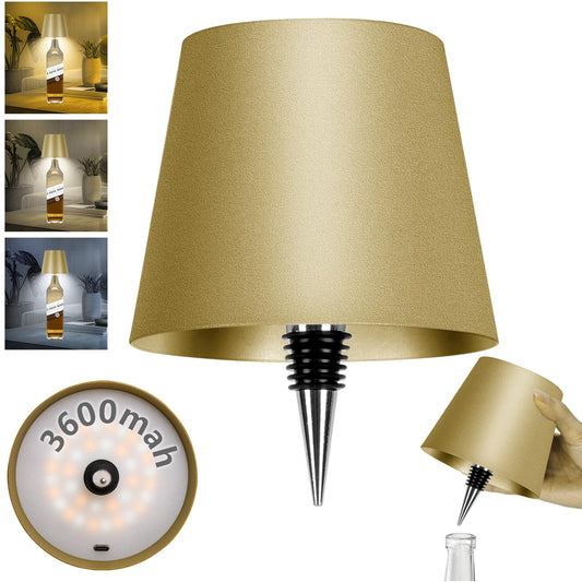 3600mAh Wine Bottle Lamp, 2025 New 3 Color Rechargeable Wireless Bottle Lamp, Bottle Lamp Kit for Liquor Bottles with Touch Dimming for Parties, Restaurants & Home Decor (Gold)