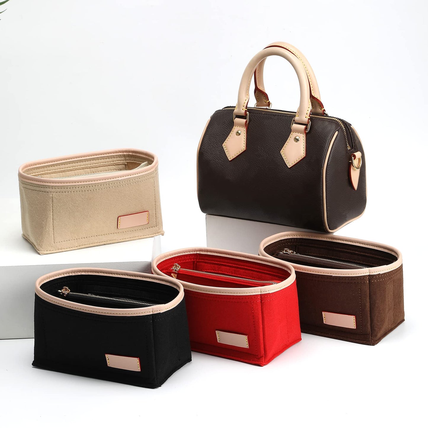 Doxo Purse Organizer Insert, Bag Organizer for Tote & Handbags, Bag in Bag, Perfect for LV Speedy 20,Alam BB,Petit Noe and More(Beige,Small)