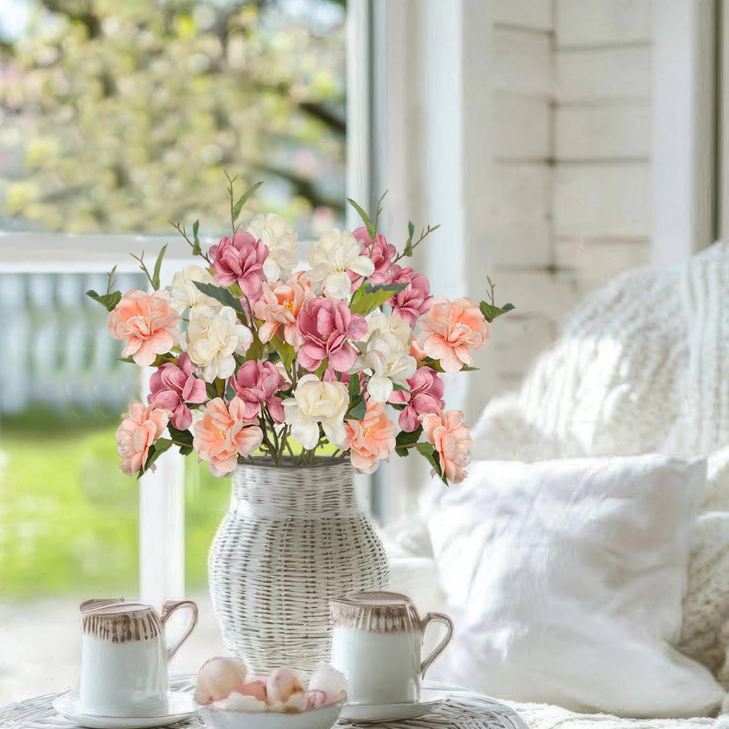 CISDUEO 3 Pcs Silk Peonies Artificial Flowers Long Stem Artificial Peonies Bouquet Faux Flowers Bulk with Stems for Vase Floral Arrangements Table Centerpieces Wedding Party Farmhouse Decoration