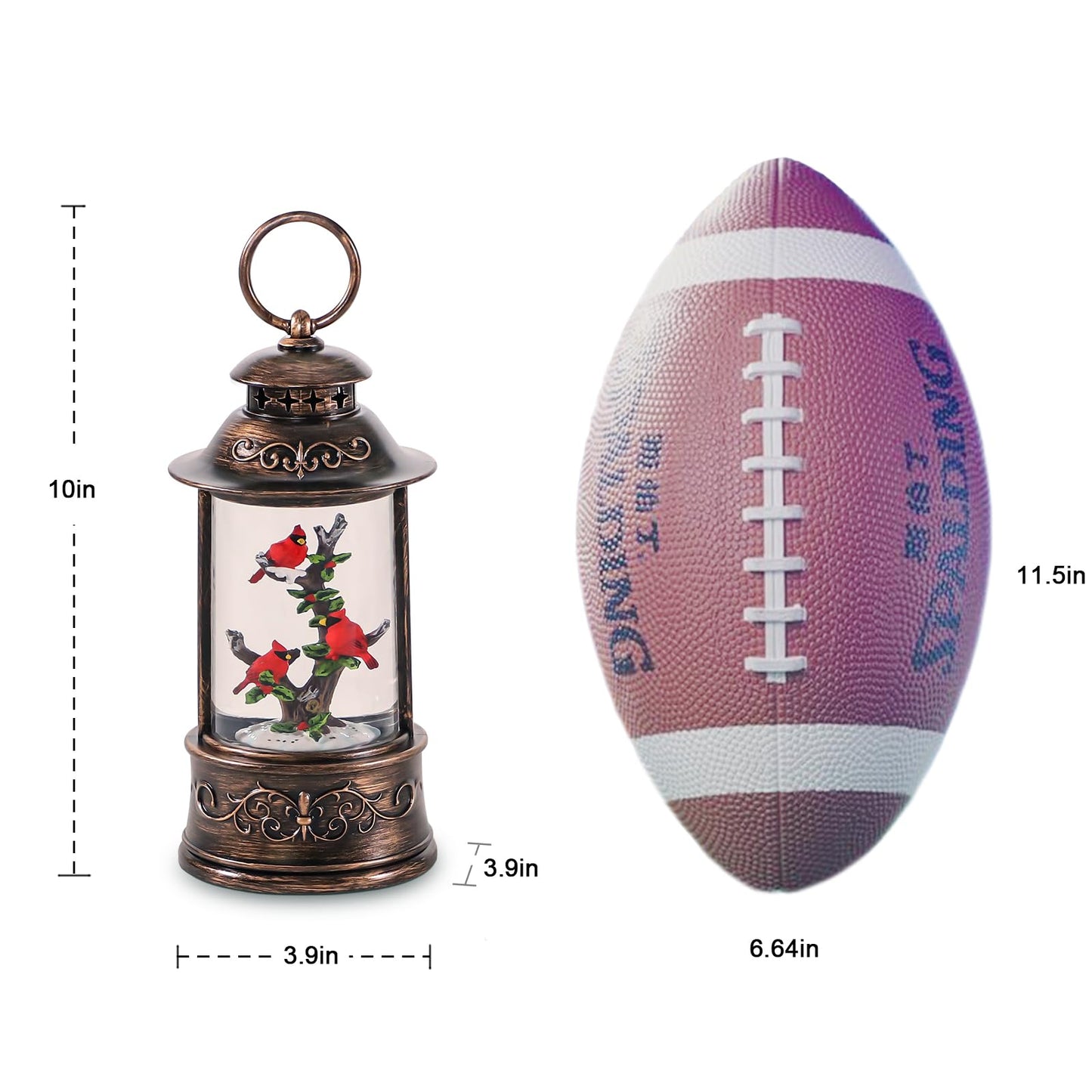 sinofayar Christmas Snow Globes,Glittering Cardinal Lantern with 6h Timer & 8 Music Songs,USB Battery Operated Box for Decorations Indoor Tabletop Gifts