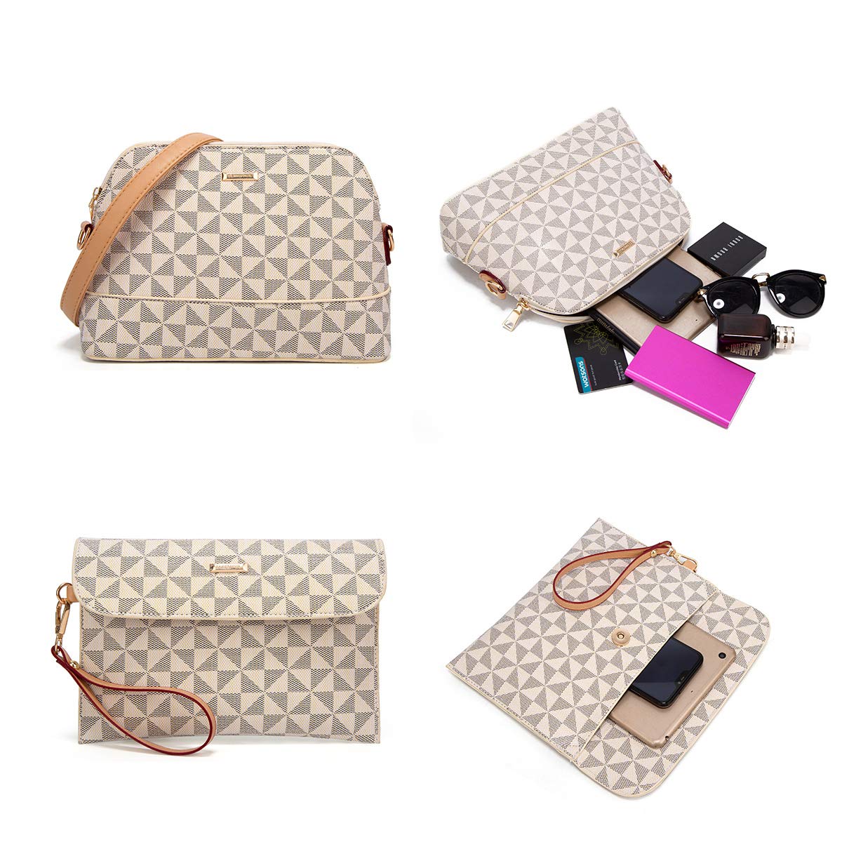 Women Fashion Synthetic Leather Handbags Tote Bag Shoulder Bag Top Handle Satchel Purse Set 4pcs