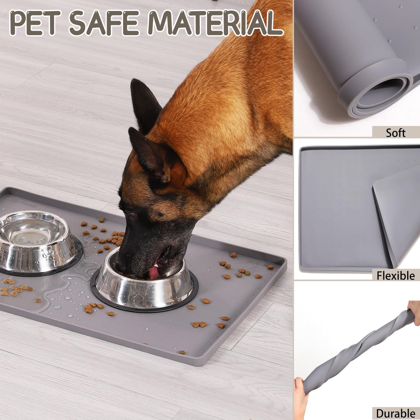 MateeyLife Silicone Cat & Dog Food Mat for Floors Waterproof, Anti-Slip Dog Bowl Mats for Food and Water, Pet Feeding Mats with Lip to Prevent Spills, Pet Placemat for Messy Drinkers to Protect Floors