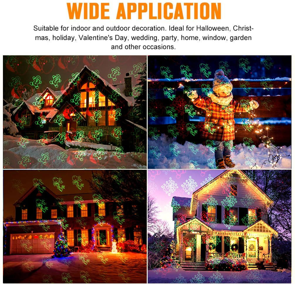 Laser Christmas Projector Lights Outdoor, Rotating Red Green Christmas Laser Lights with Timmer, Remote Control, Waterproof Holiday Light Projector for Indoor Outdoor Garden Patio Wall