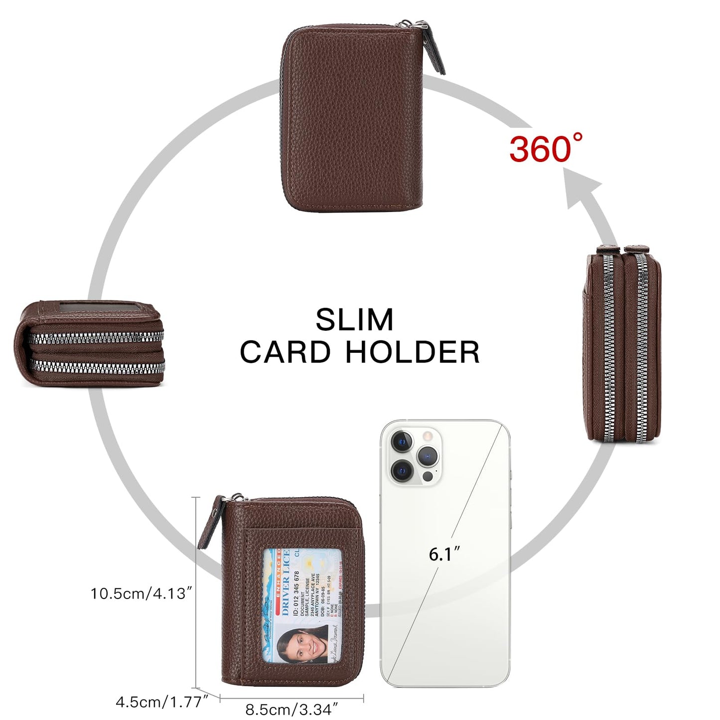 RNIEGA Credit Card Holder Wallet RFID Blocking Leather Small Wallet for Women Double Zipper Wallet with ID Window