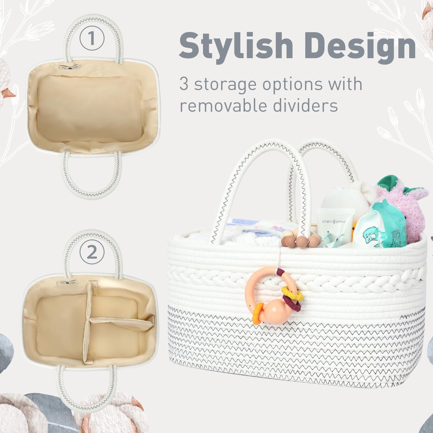 miss fong Diaper Caddy Organizer - Baby Diaper Caddy Portable Baby Diaper Organizer with Removable Dividers Baby Storage Basket & Car Travel Basket,Baby Shower Gifts for Newborn(Black)