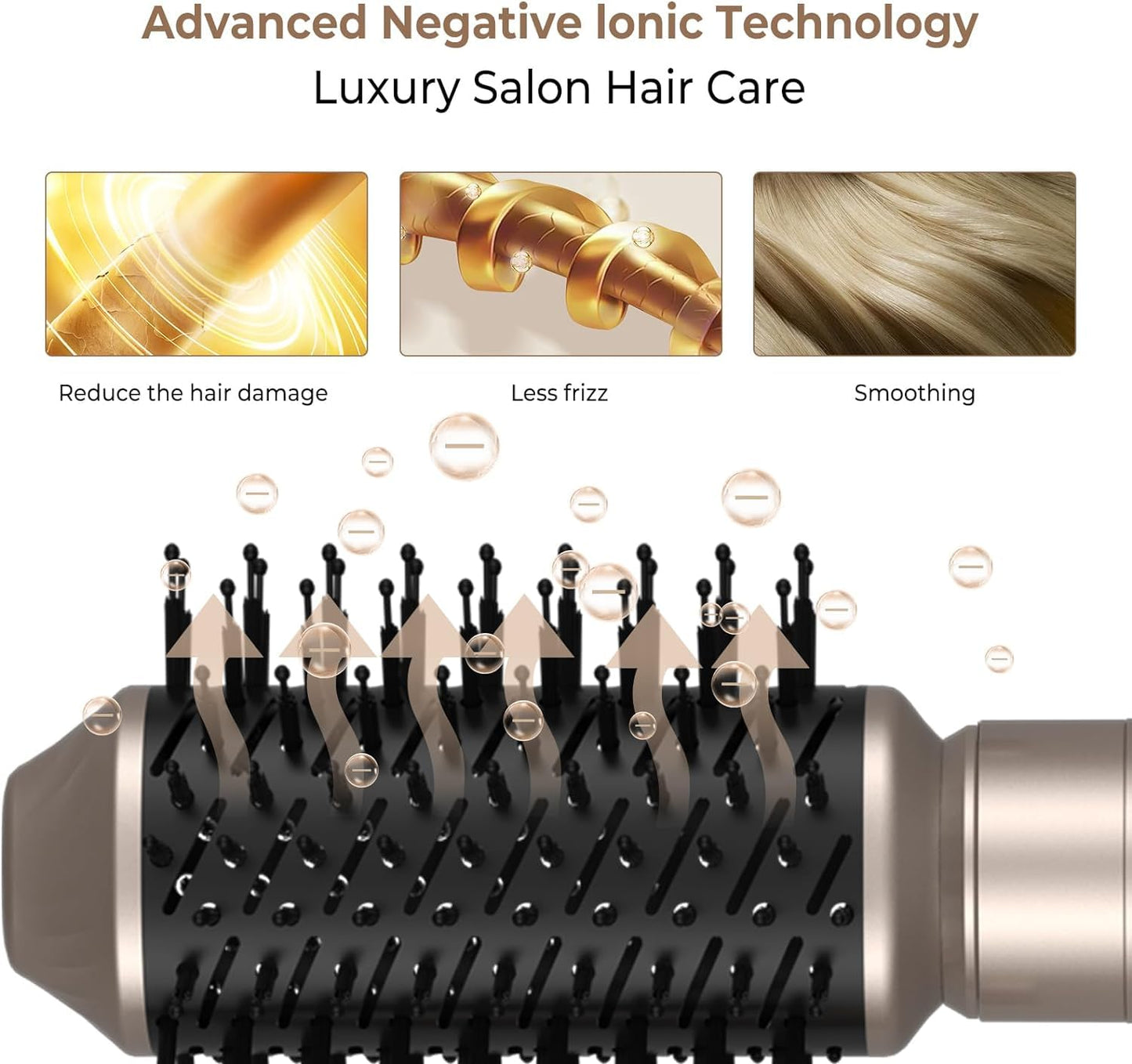 Yitrust Hair Dryer Brush 6 in 1 Detachable Blow Dryer Brush Set 60000RPM Hair Styling Tool 1000W Professional Hot Air Styler Negative Ionic Hot Air Brush Auto Air Curler Straighten Round Brush (Gold)