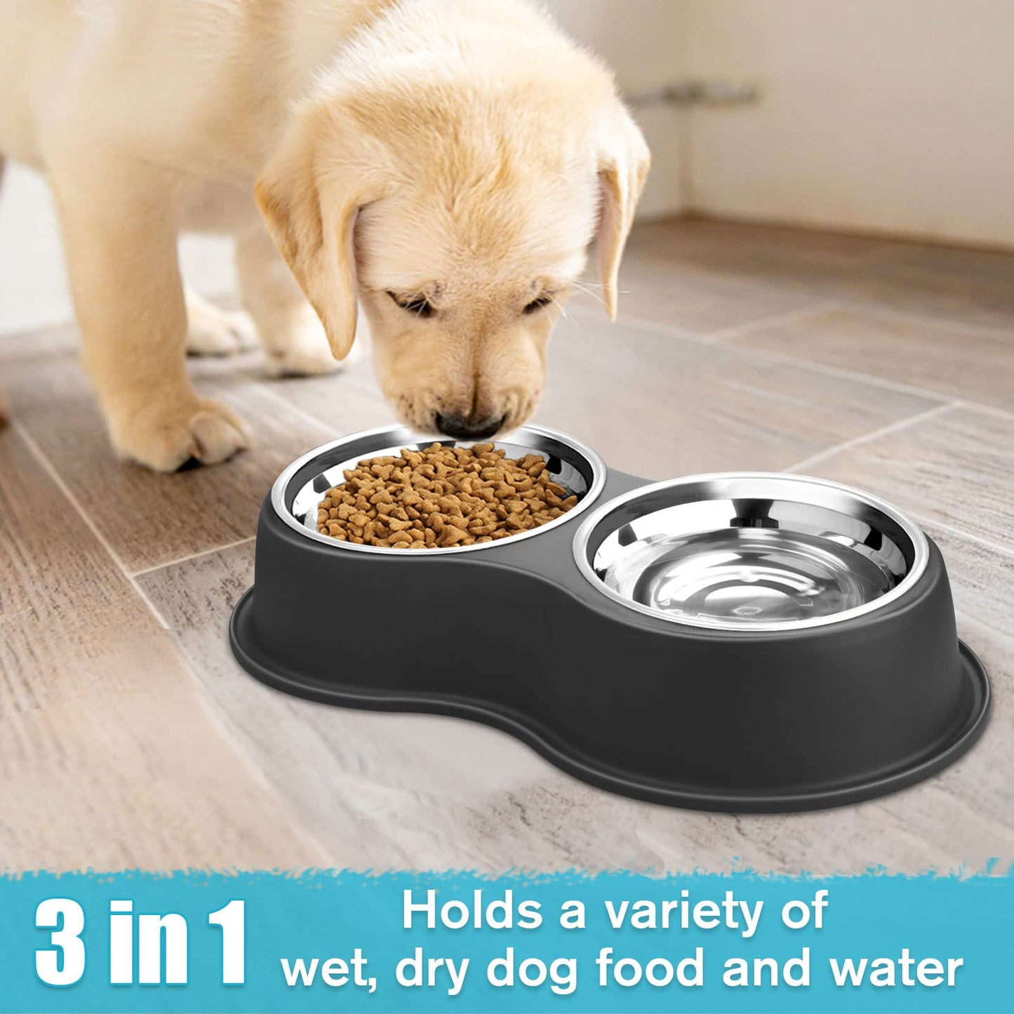 Epetslove Dog Bowls Double Dog Water and Food Bowl Stainless Steel Bowl with Non-Slip Resin Station, Pet Feeder Bowls for Puppy Medium Dogs Cats