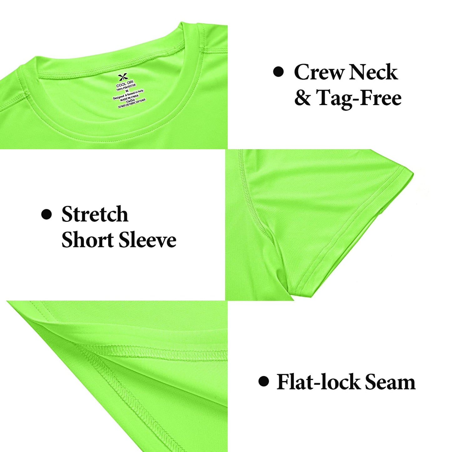 Mens Quick Dry Fit Mositure Wicking Athletic Performance T Shirt Crewneck Outdoor Activewear Tops(HI VIZ Green,3XL)