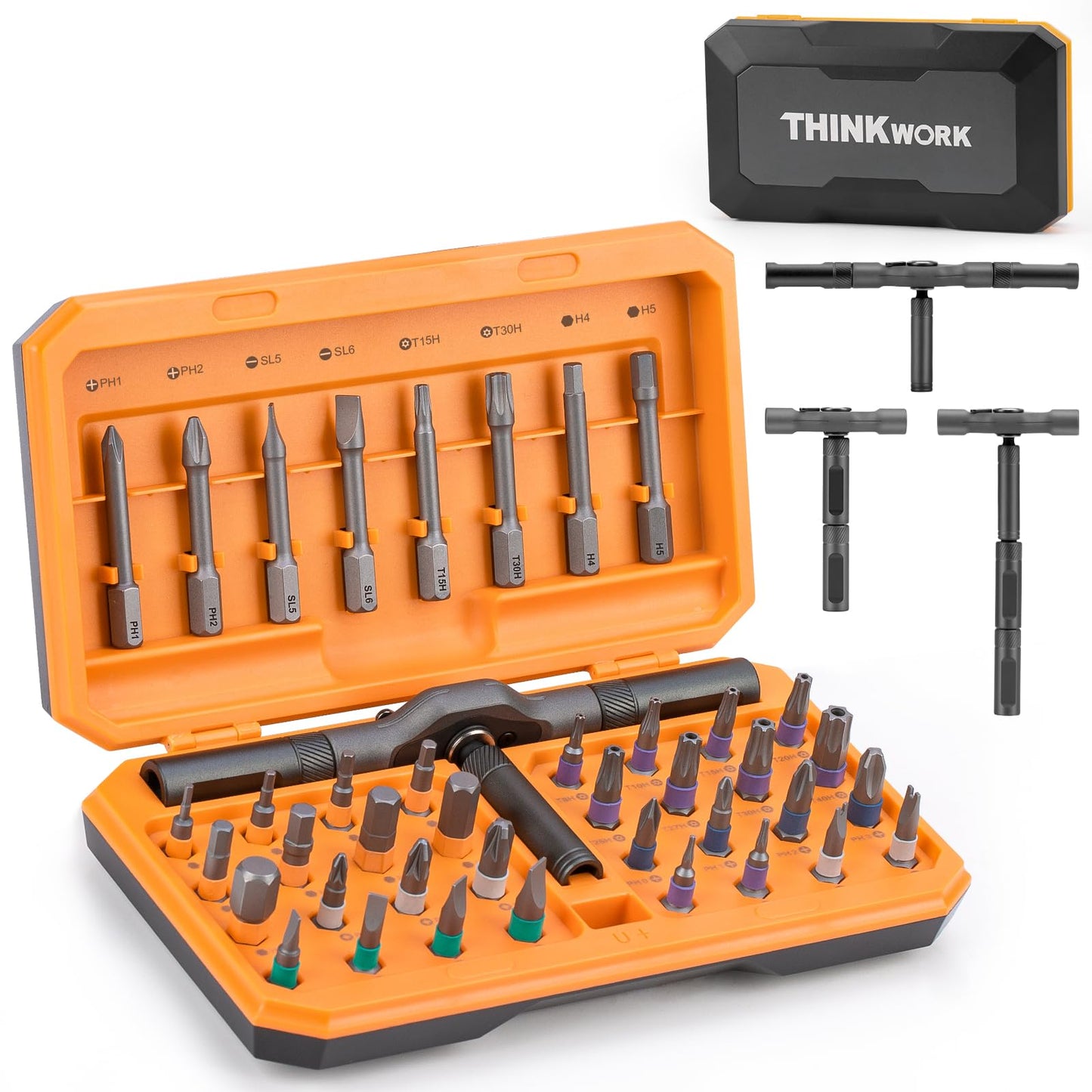 THINKWORK 42 in 1 Ratchet Screwdriver Set, Magnetic Bit Screwdriver Set With Detachable Ratchet Handle, Repair Tool Kit for furniture, computer, bicycle and DIY free Combination
