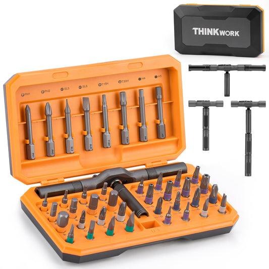 THINKWORK 42 in 1 Ratchet Screwdriver Set, Magnetic Bit Screwdriver Set With Detachable Ratchet Handle, Repair Tool Kit for furniture, computer, bicycle and DIY free Combination