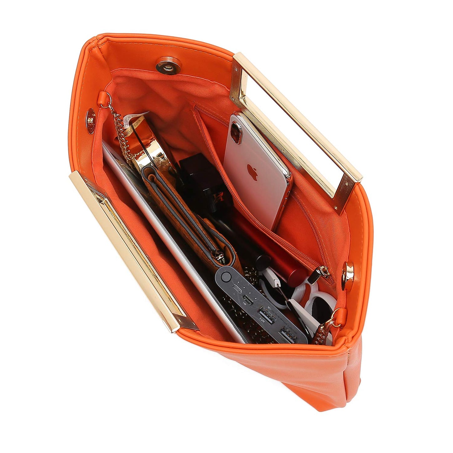 CHARMING TAILOR Fashion PU Leather Handbag Stylish Women Convertible Clutch Purse (Burnt Orange)