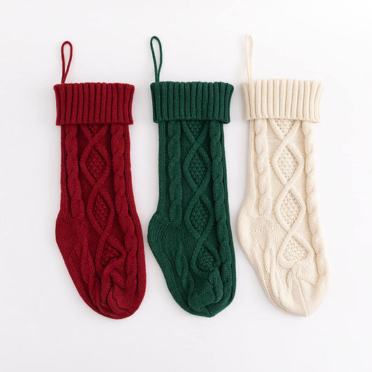 Spencer 18 Inches Knit Christmas Stocking Large Size Knitted Xmas Stocking Gifts Cable Knitted Stockings Fireplace Hanging Stockings for Family Holiday Xmas Party Decorations (Green/Burgundy/White)