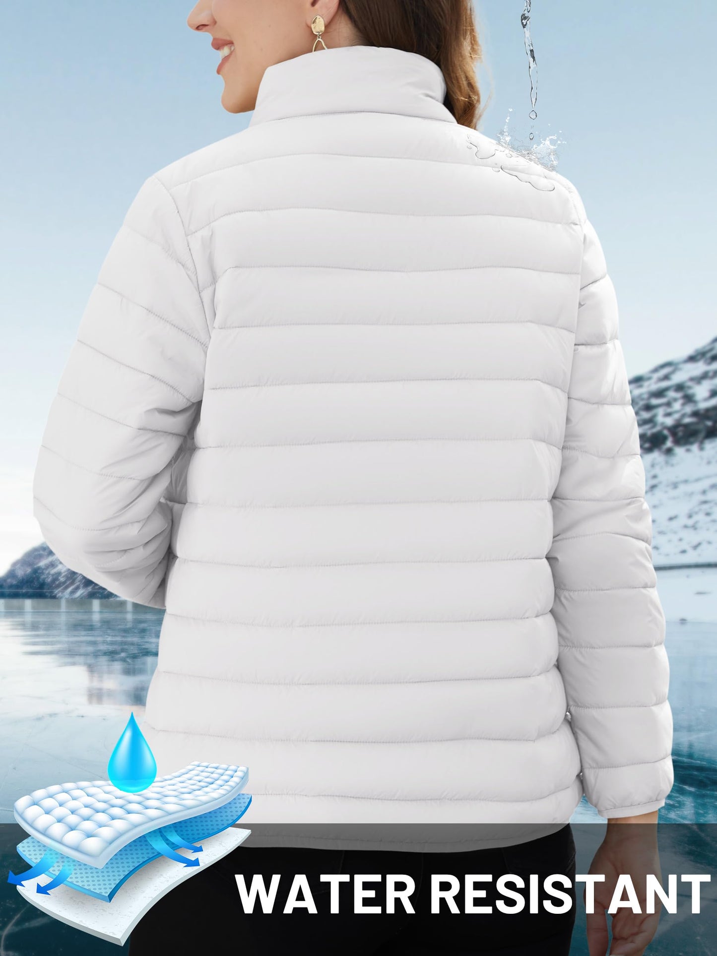 TACVASEN Puffer Jacket Women Quilted Lightweight Jackets Stand Collar Full-Zip Down Alternative Winter Coats with 4 Pockets White, XL