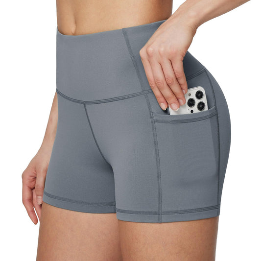 baleaf Biker Shorts Women Yoga Gym Workout Spandex Running Volleyball Tummy Control Compression with Pockets 3" Grey M