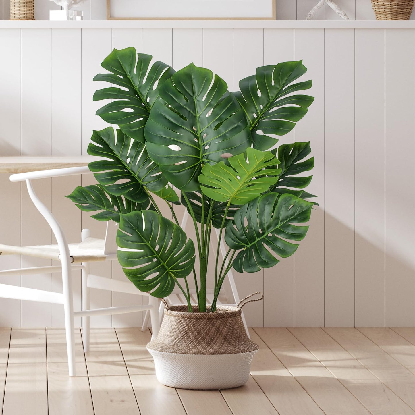 FLOWORLD Artificial Monstera Plant 4FT Tall Fake Swiss Cheese Plant Potted Faux Tropical Floor Plants Indoor Decorative House Plants Artificial Palm Trees for Home Office Living Room Decor, 2 Pack