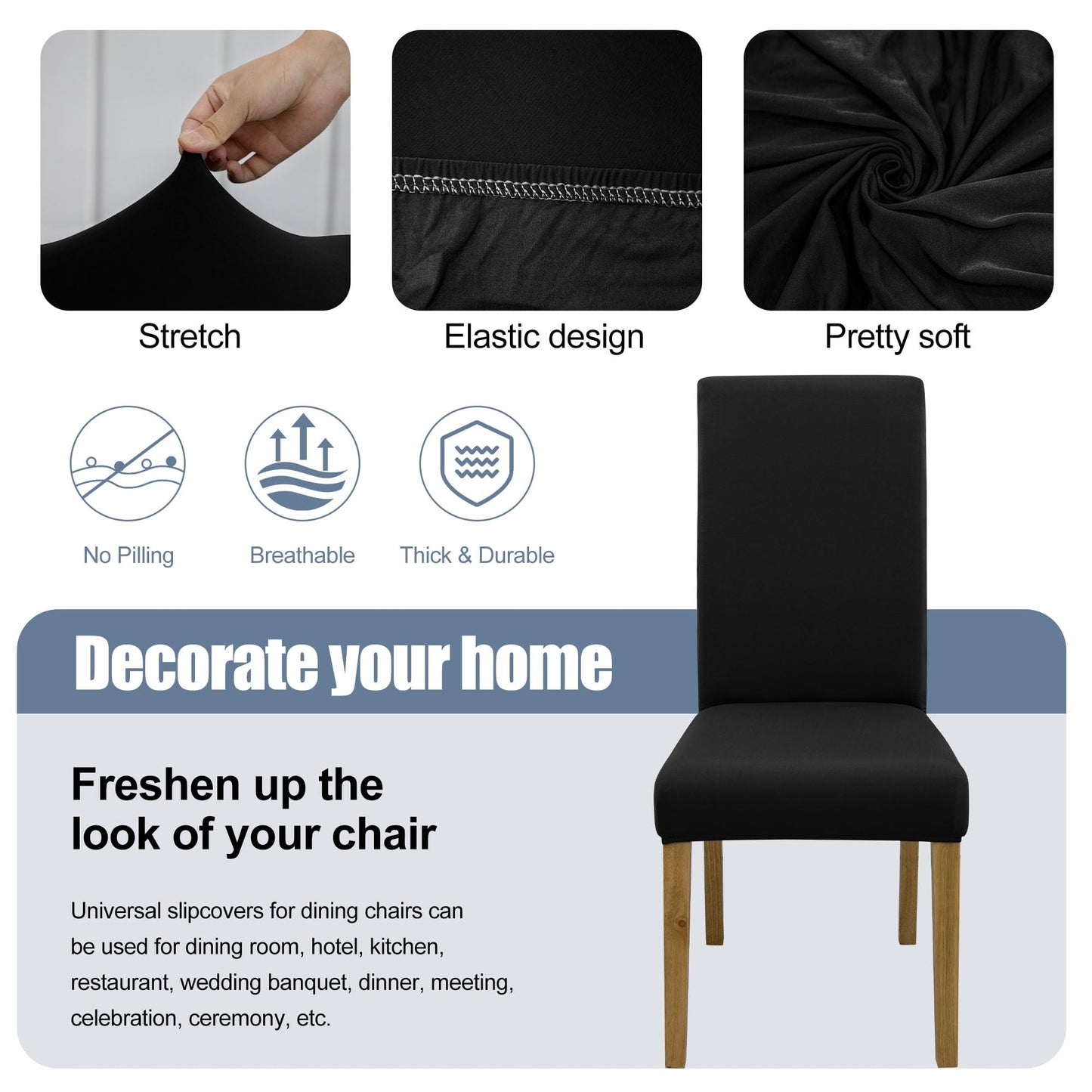BIETYONE Dining Chair Cover,Dining Room Chair Covers Set of 6,Stretch Kitchen Chair Cover,Washable Dining Chair Cover,Parsons Chair Slipcovers Protective,for Home,Restaurant,Banquet(Black)