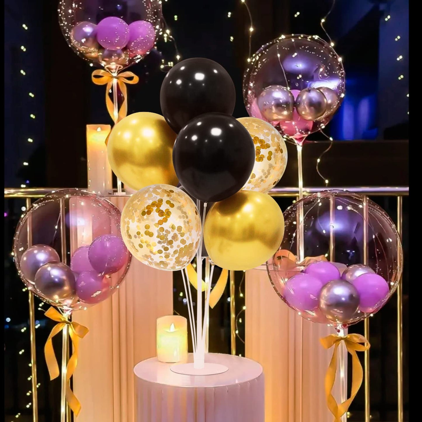 ZJDHPTY Black and Gold Party Decorations Balloon Stand Table Centerpieces for Birthday Wedding Retirement Anniversary Father's Day Halloween New Years Graduation Decorations 2025