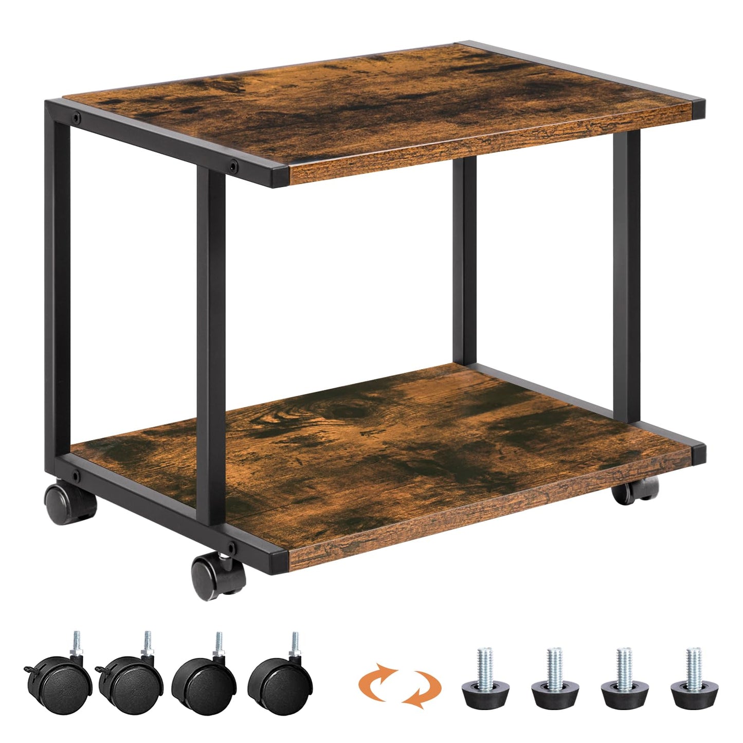 HOOBRO Under Desk Printer Stand, 2-Tier Industrial Printer Cart with Storage Shelf, Mobile Machine Holder Table Stand, for Home and Office, Rustic Brown and Black BF42PS01