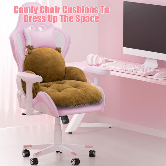 Cute Chair Cushion, Gaming Chair Cushion with Backrest Non-Slip, Kawaii for Gamer, Soft for Room Bedroom Decor（Brown Elk）