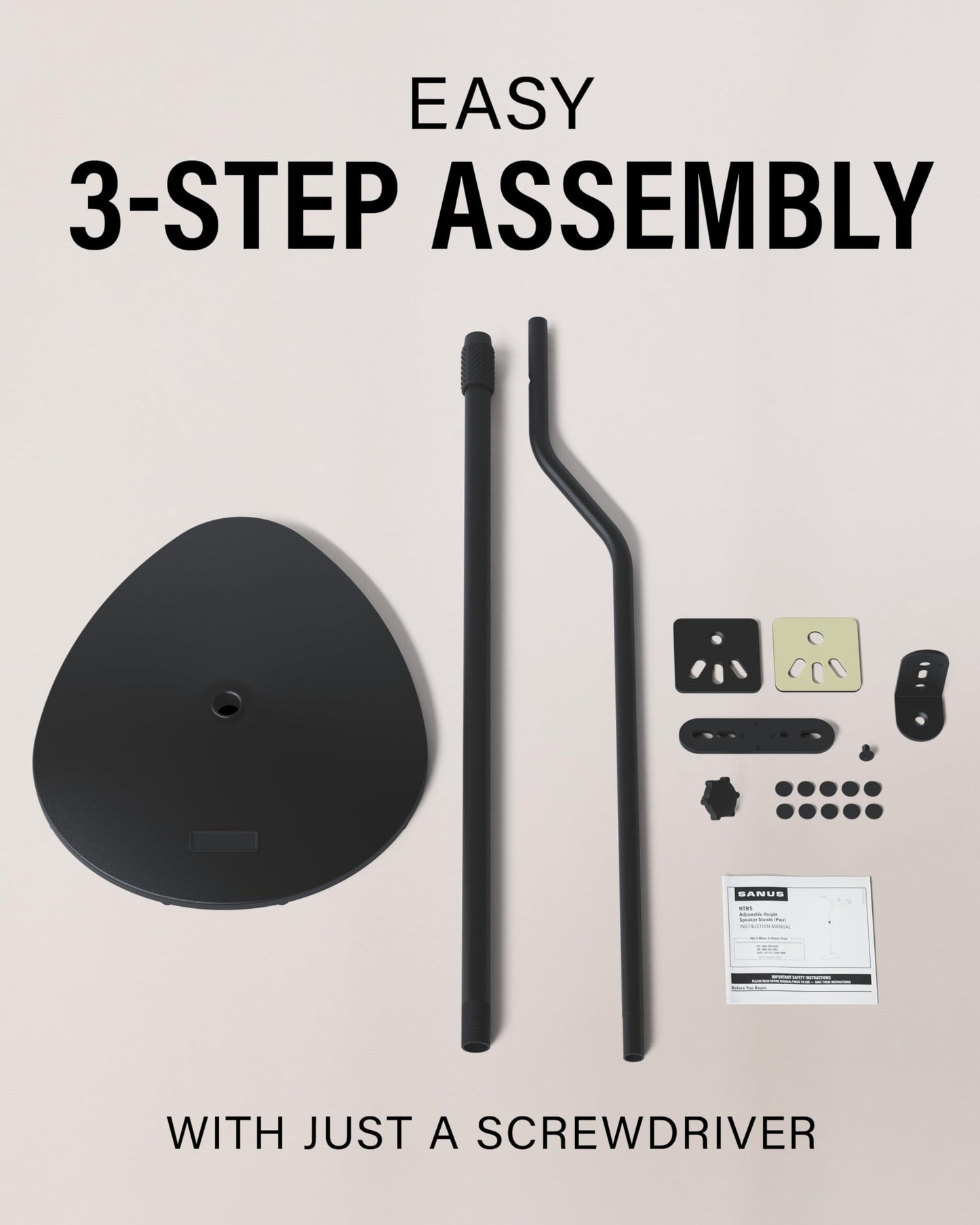 SANUS Speaker Stands Pair - Adjustable Height Speaker Stands for Satellite & Bookshelf Speakers up to 3.5lbs - Tool-Free Adjustment & Easy DIY Assembly