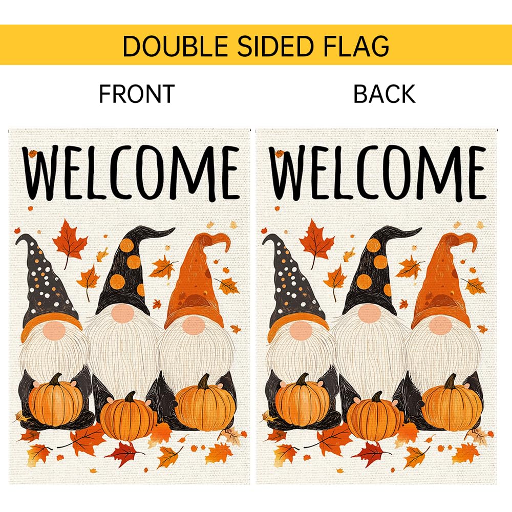Polka Dots Gnome Garden Flags Welcome Fall Pumpkin Garden Flag 12x18 Inch Double Sided Burlap Autumn Holiday Maple Leaf Yard Outside Patio Lawn Decorations