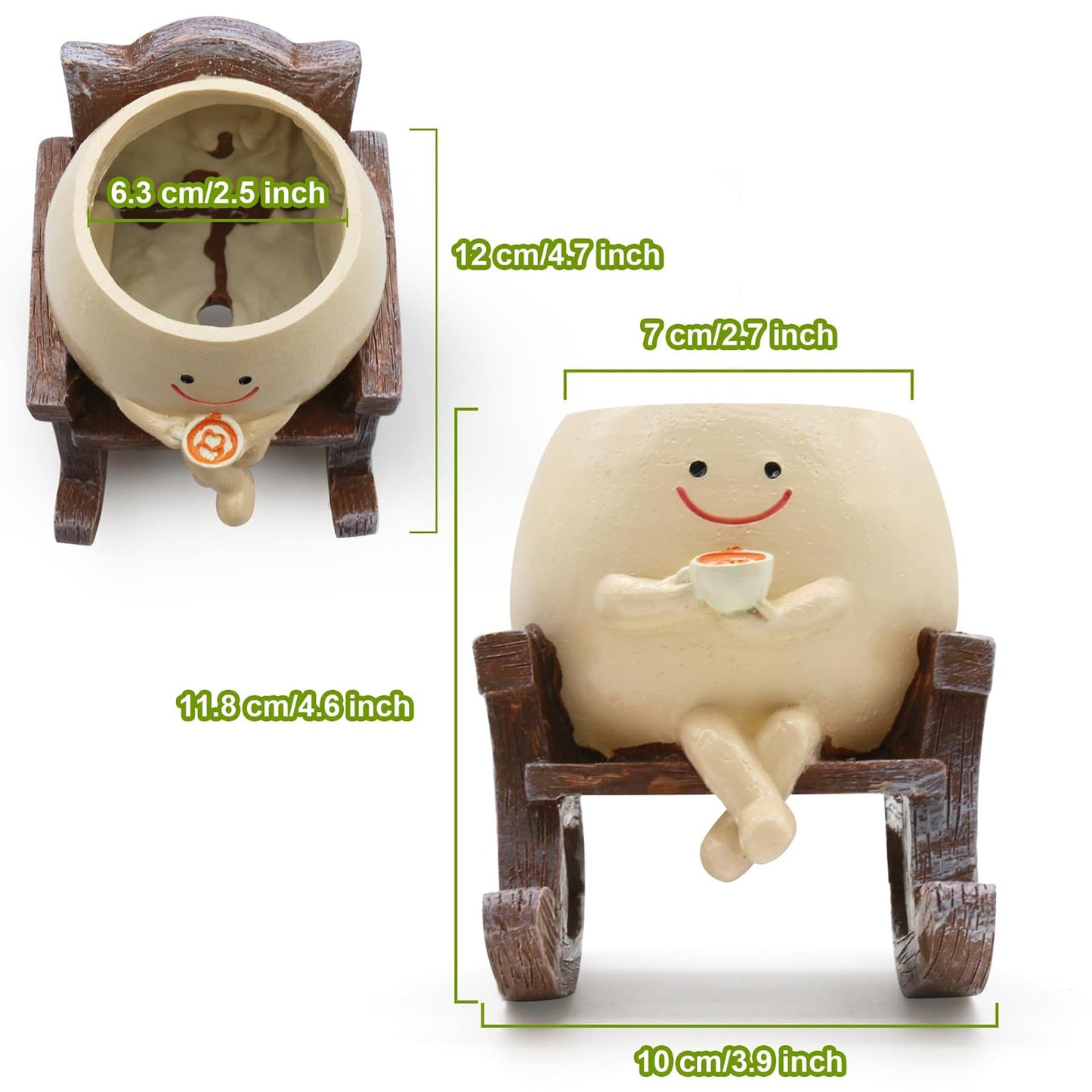 MUZZIOU Smiley Face Planter Pot, Cute Resin Smile Face Flower Head Plant Pot, Creative Flower Pot for Indoor Outdoor Plants, Funny Home Decoration (Rocking Chair)