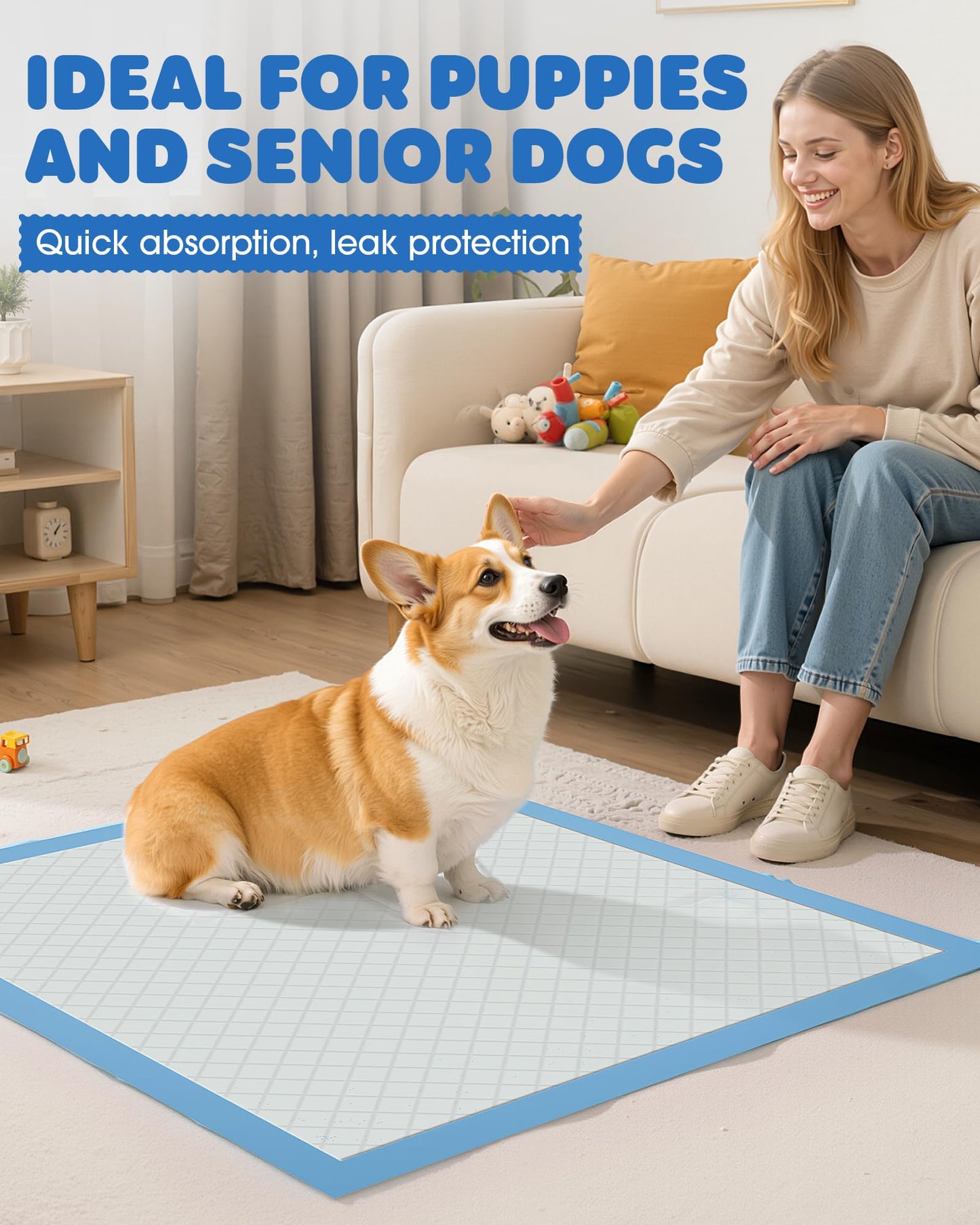 100-Pack X-Large Puppy Pads - 34'' x 28'' Pee Pads for Dogs Potty Training with Leak-Proof Quick-Dry Design, 6-Layer Dog Pads Extra Large, Blue