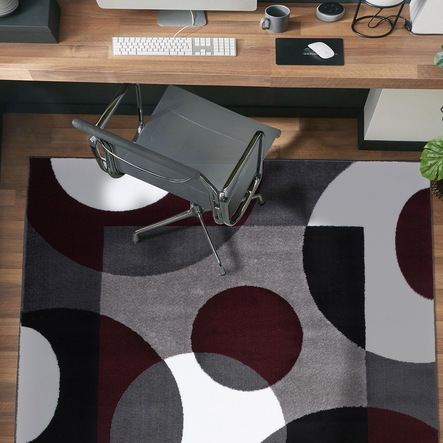 Rugshop Modern Circles Carpet Easy Maintenance for Home Office,Living Room,Bedroom,Kitchen Soft Area Rug 5'3" x 7'3" Burgundy