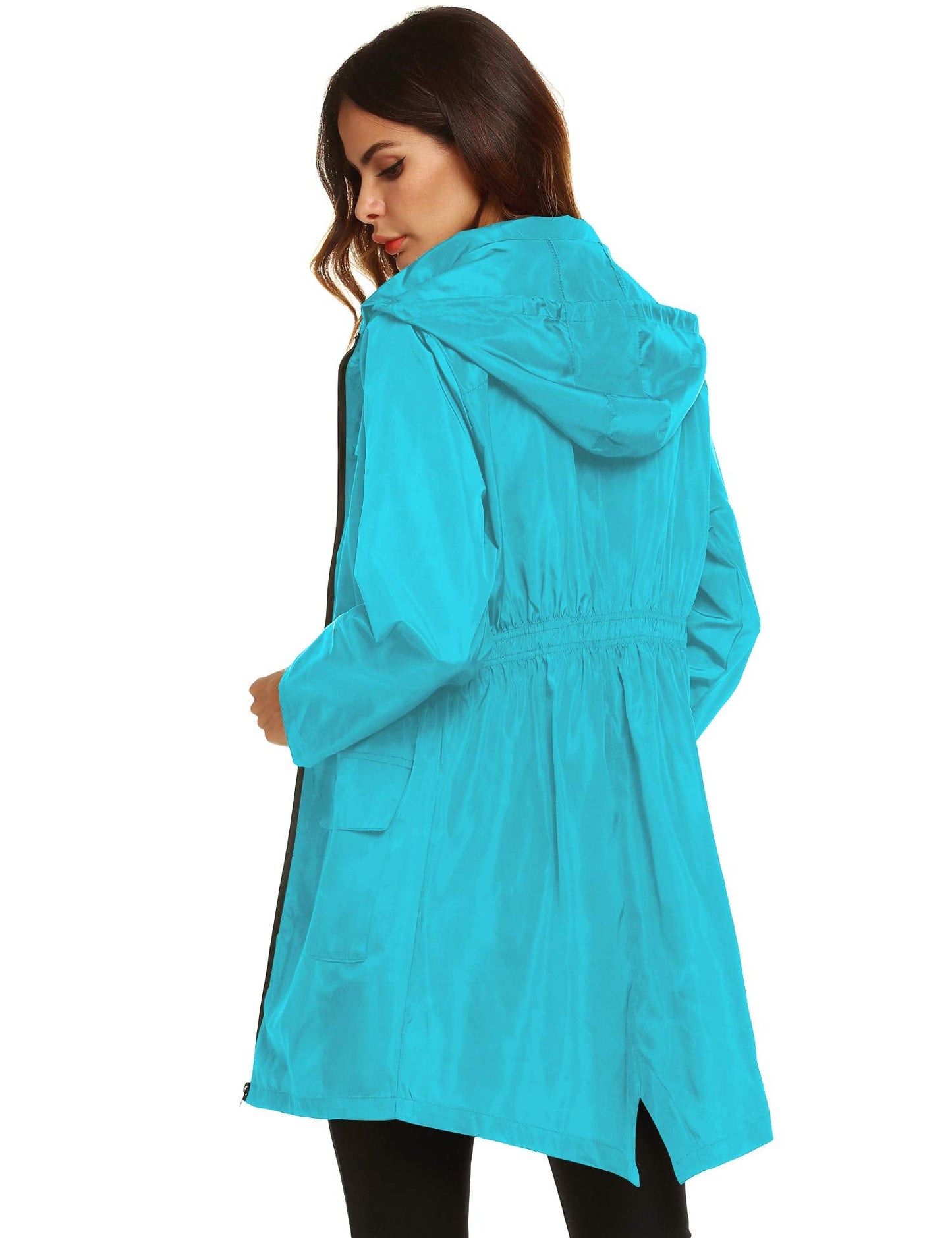 LOMON Women Waterproof Raincoat Hooded Lightweight Windbreaker Outdoor Anorak Jacket Ice blue L