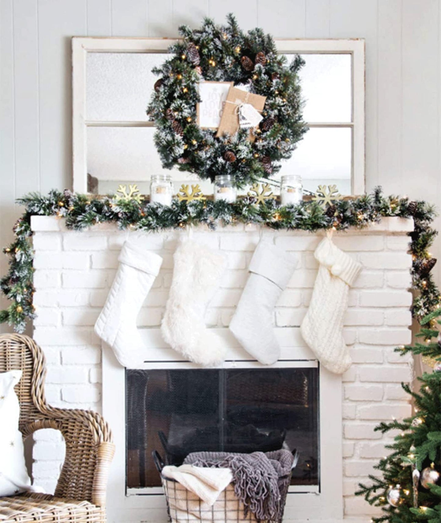 Prelit Christmas 9 Ft Battery Operated Garland with 50 LED Lights - Lighted Xmas Mantel Decor