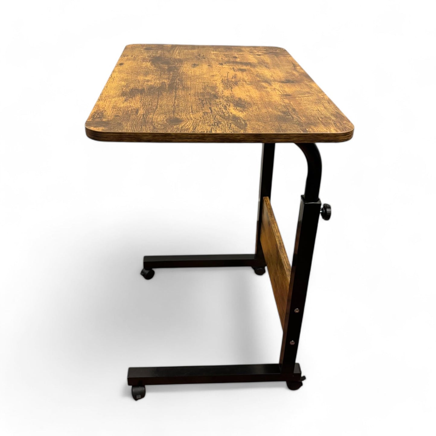 Tinymod Adjustable Mobile C-Shaped Table, 23.6-Inch Portable Laptop Desk with Wheels, Side Table for Bed, Couch, or Office, Rustic Brown