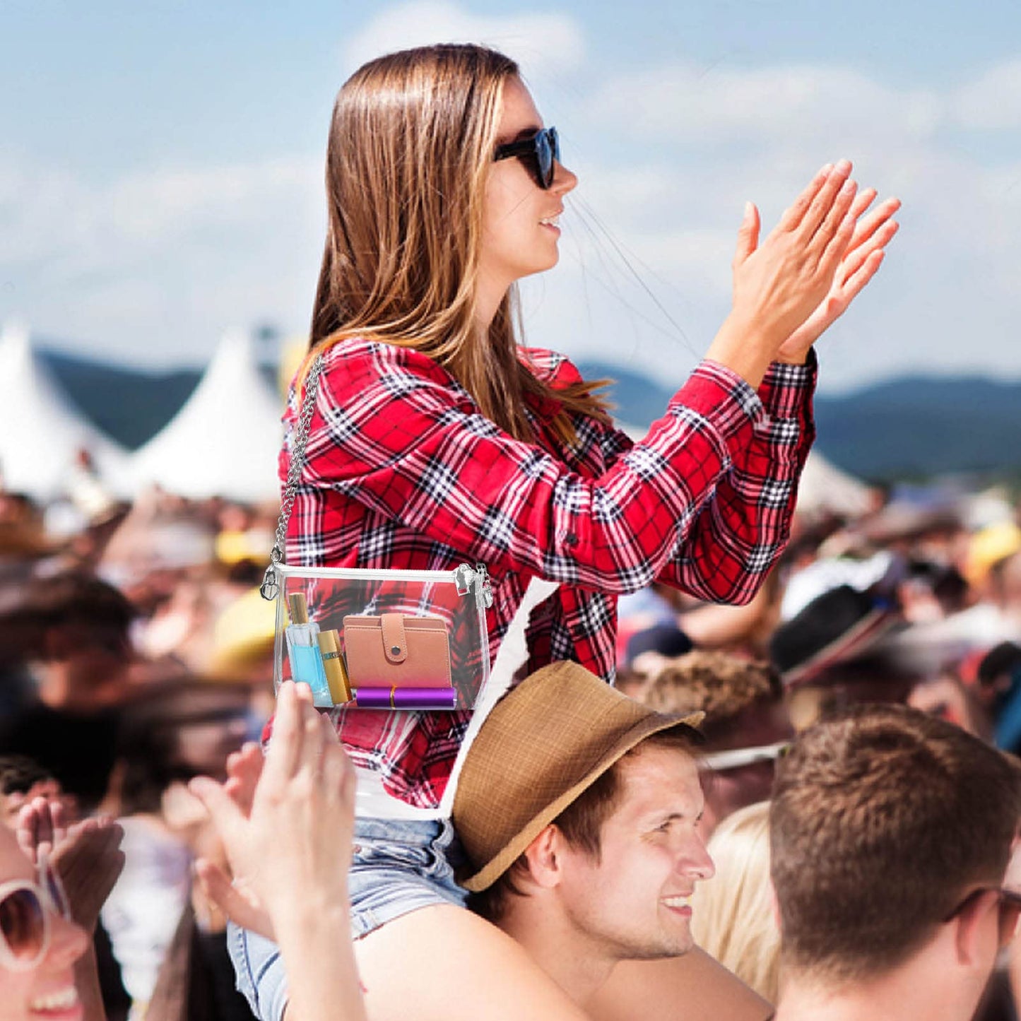 Lorbro Clear Purses for Women Stadium Approved, Crossbody Shoulder Bag with Zipper Closure, Transparent Purse Concerts, Sporting Event, Party, Festivals (Silver)