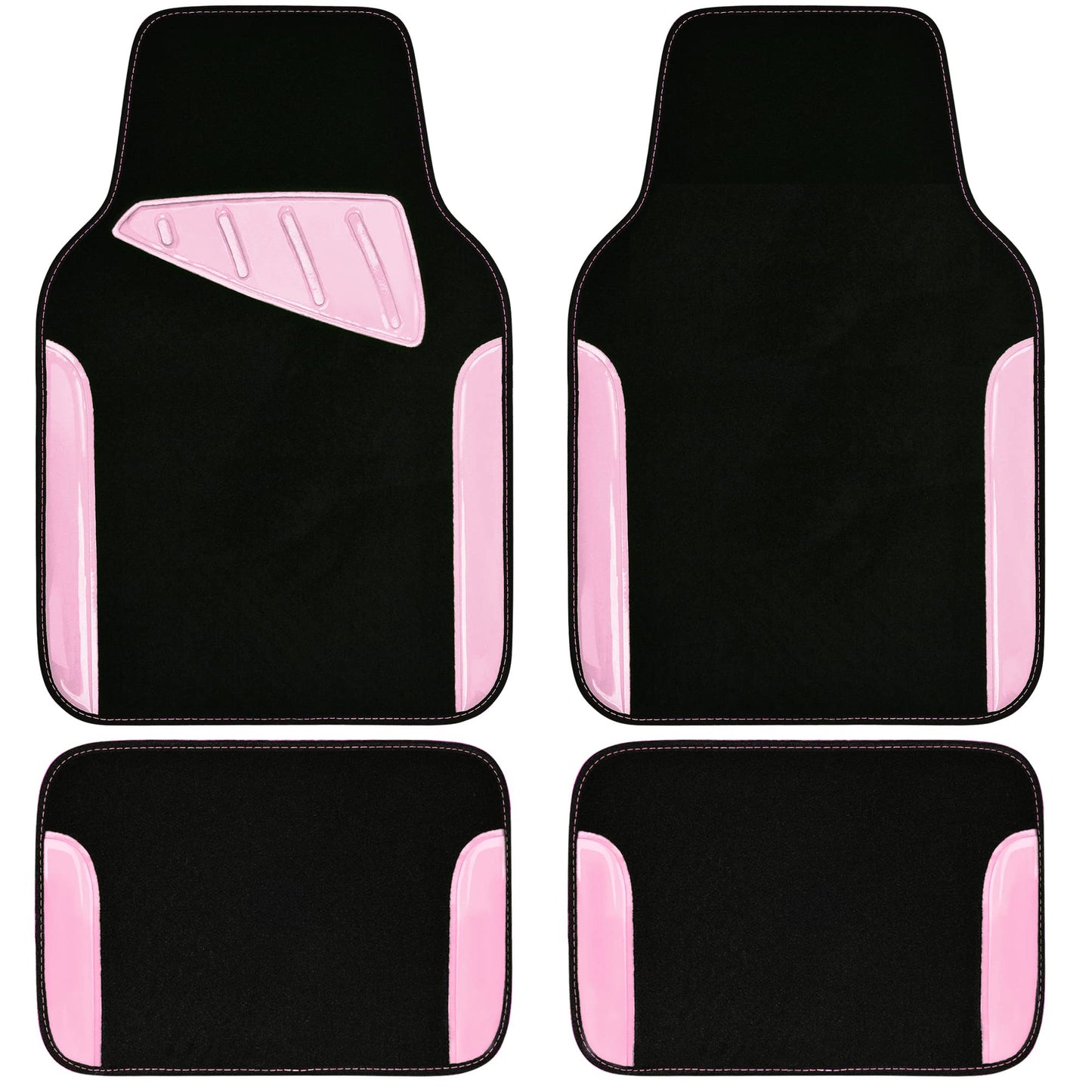 CAR PASS Waterproof Universal Fit Car Floor Mats, Faux Leather Car Carpet Mats, Black Car Mats with Anti-Slip Nibbs Backing & Driver Heel Pad Fit for SUV,Vans,sedans, Trucks,Set of 4pcs(All Black)