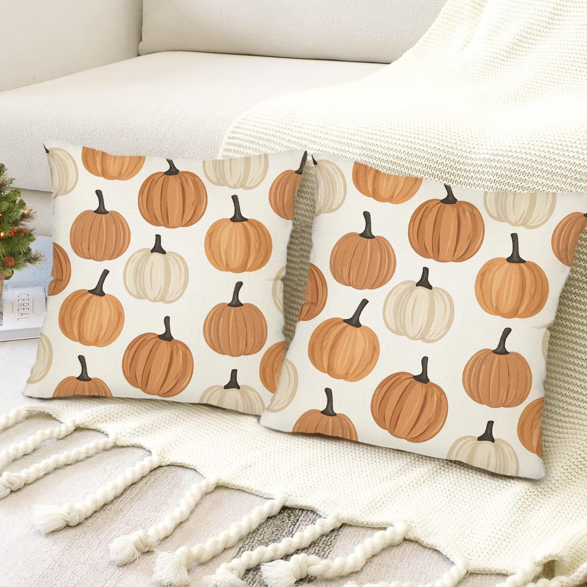 AMZDOTD Fall Pillow Covers 18x18 Inch Set of 2 Autumn Orange Pumpkins Throw Pillow Cover Decorative Pillow Case Couch Cushion Case for Chair Sofa Bedroom Living Room Fall Home Decor