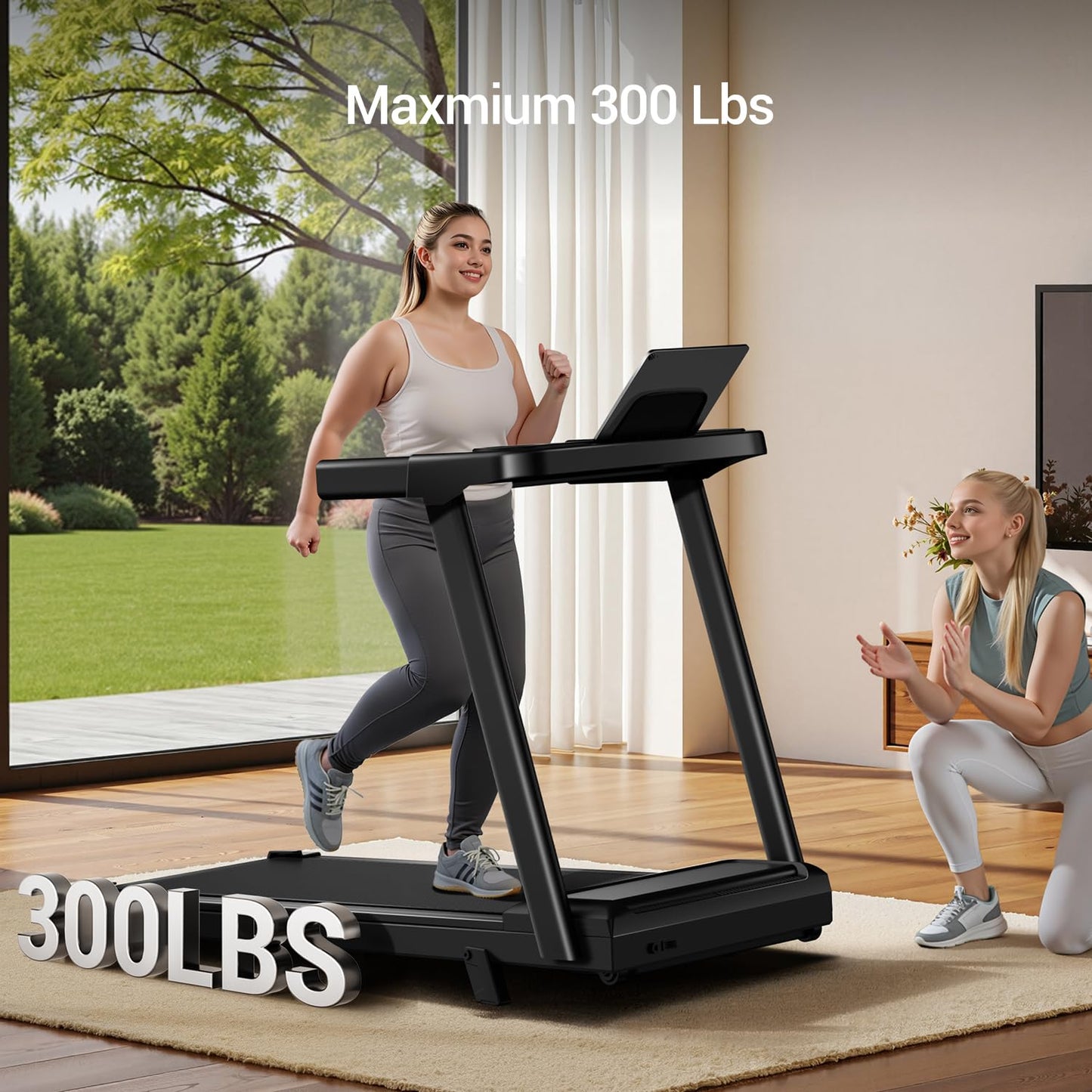3-in-1 Treadmill with 14% Incline, Foldable Treadmills for Home with Handle, Portable Treadmills with 300 Lbs Weight Capacity, 3.0HP Quiet Walking Pad Treadmill, Three Touch Screen