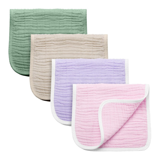 Synrroe Muslin Burp Cloths 4 Pack Large 20" by 10" 100% Cotton 6 Layers Extra Absorbent and Soft