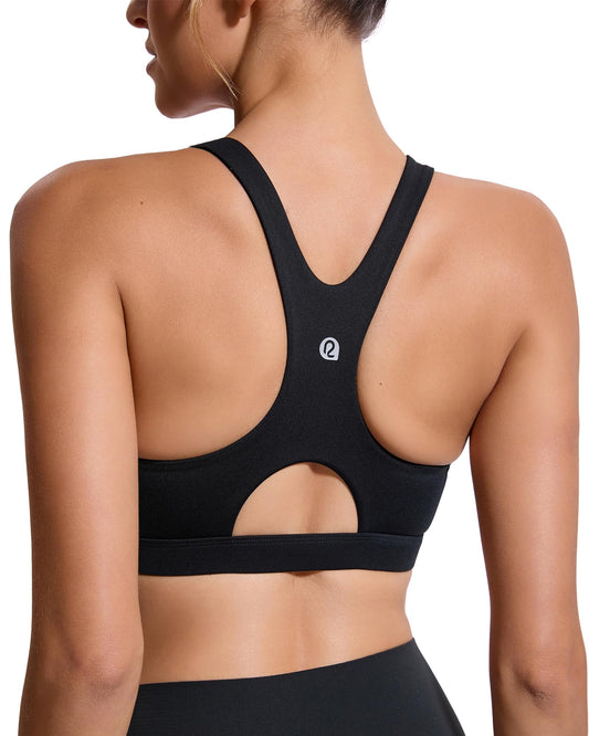 RUNNING GIRL Sports Bras for Women High Support,Racerback High Impact Black Sports Bra Moulded Cup Workout Bra Push up(WX3047 Black S)