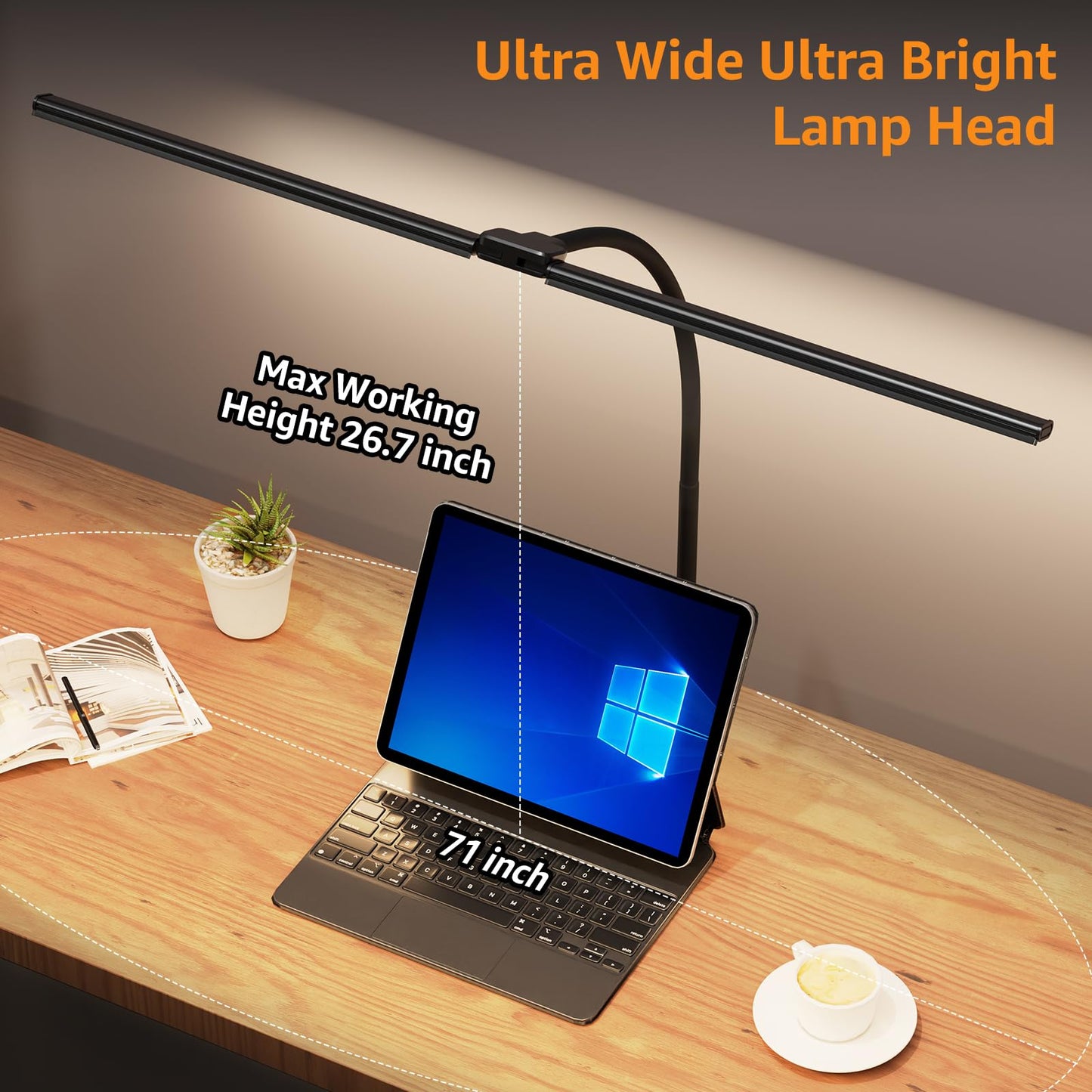 ShineTech Led Desk Lamp for Office Home, Bright Double Head Desk Light with Clamp, Architect Task Lamp 50 Lighting Modes Adjustable Flexible Gooseneck Lamp