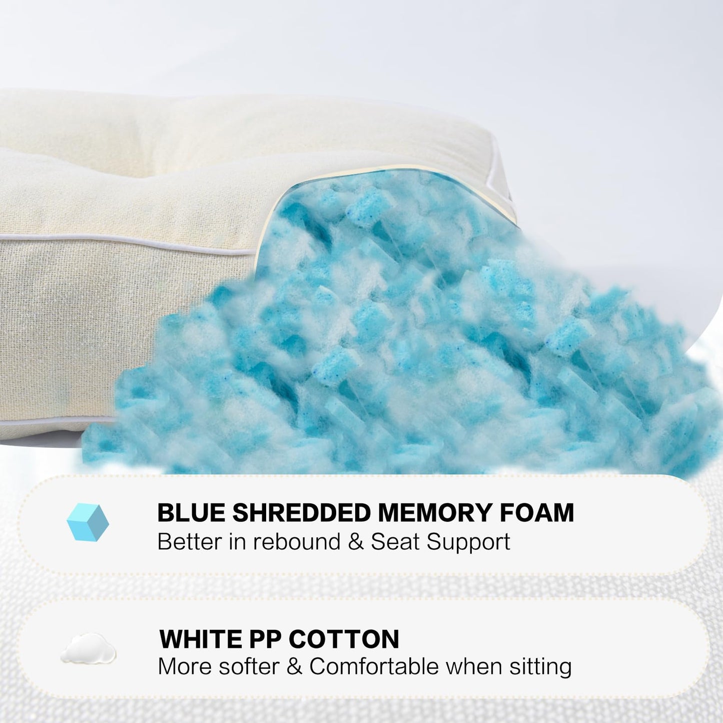 YZ HOME 4 Pack of Chair Cushions for Dining Chairs, Kitchen Chair Pads with Shredded Blue Memory Foam Filling, Indoor Outdoor Chair Seat Cushions with Ties, 16.5 x 16.5 x 5 Inches, Ivory