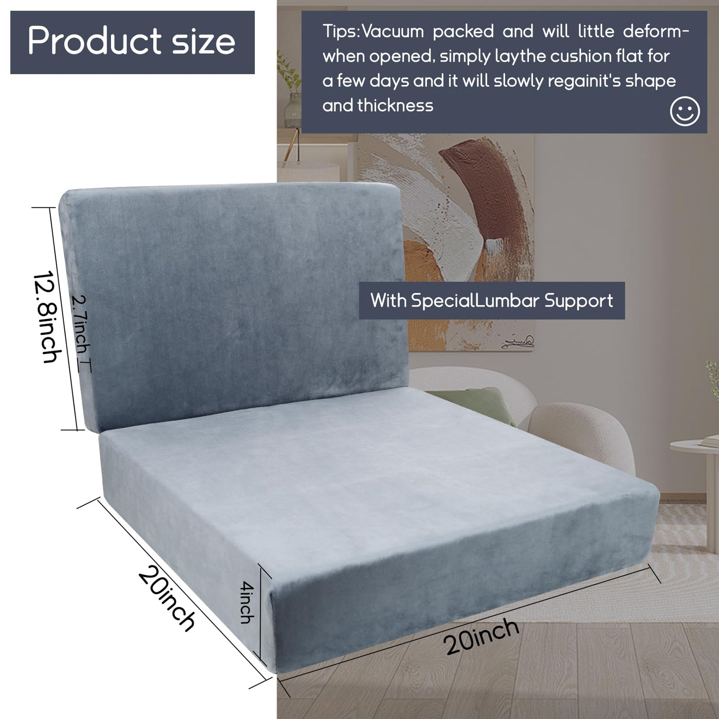 Chunlei Memory Foam Recliner Chair Cushions,Extra Large Non-Slip 4" Thick Supportive Lumbar Support Pillow for Elderly Supportive Seat Cushion with Lumbar Pillow for Rest(12.8" Backrest Height,Gray