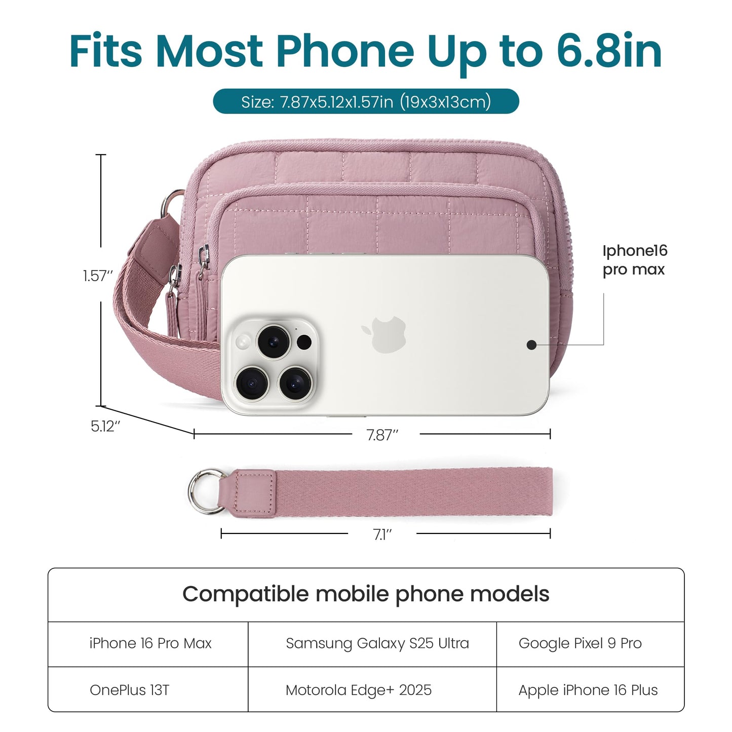 VONAL Wristlet Wallets for Women, Quilted Nylon Wallet Purse with 3 Zipper, Credit Card Holder with RFID Blocking Cell Phone Organizer, Puffer Womens Wristlet, Pink