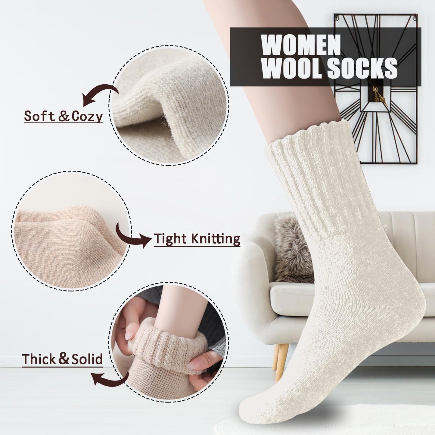 Marchare Women Wool Socks Boot Socks Winter Thick Warm Sock Cozy Crew For Women Ivory